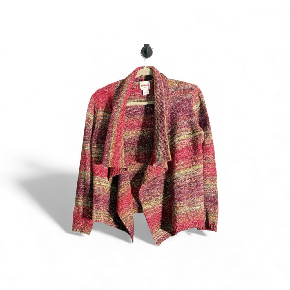Vintage Boho Ruby Rd. Pink and Yellow Striped Small Open Cardigan